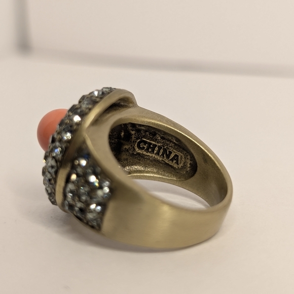 Vintage Heidi Daus Coral Swavorski Crystal Bronze Cocktail Ring Size 6 3/4 - Picture 6 of 9